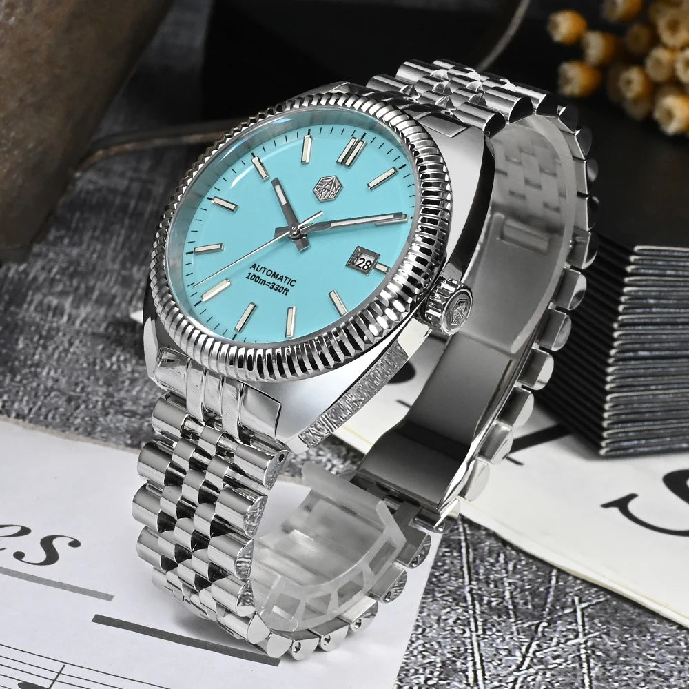 San Martin SN0069 – Men’s Automatic Watch – Light Blue Enamel Dial – Stainless Steel Bracelet – Sapphire Crystal 40mm