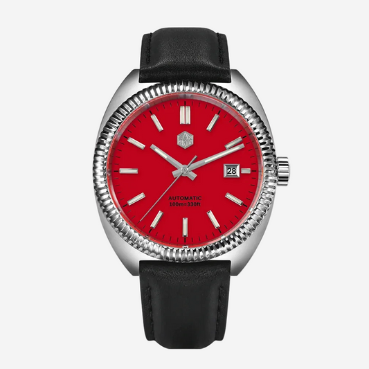 San Martin SN0069 – Automatic Leather Strap Watch for Men with Enamel Dial & Sapphire Crystal breitvacher