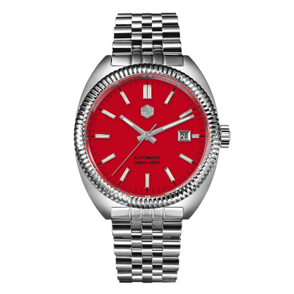 San Martin SN0069 – Men’s Luxury Automatic Watch – Stainless Steel Bracelet Links – Polished 316L Finish Macro View