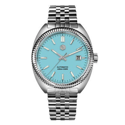 San Martin SN0069 – Men’s Sapphire Automatic Watch – Light Blue Dial – Date Display at 3 o’clock