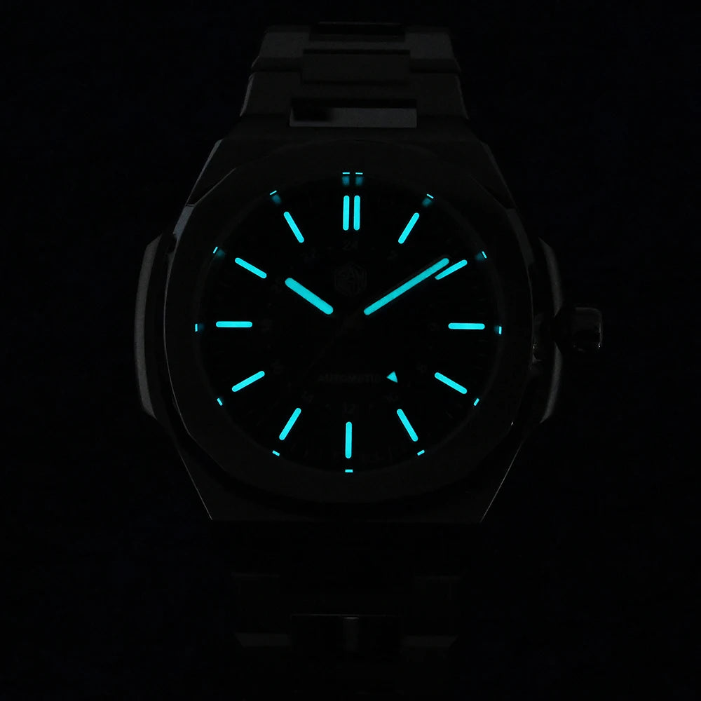 San Martin SN0075-G-C – Men’s Automatic Dive Watch – BGW-9 Blue Luminous Markers and Hands Glowing in the Dark