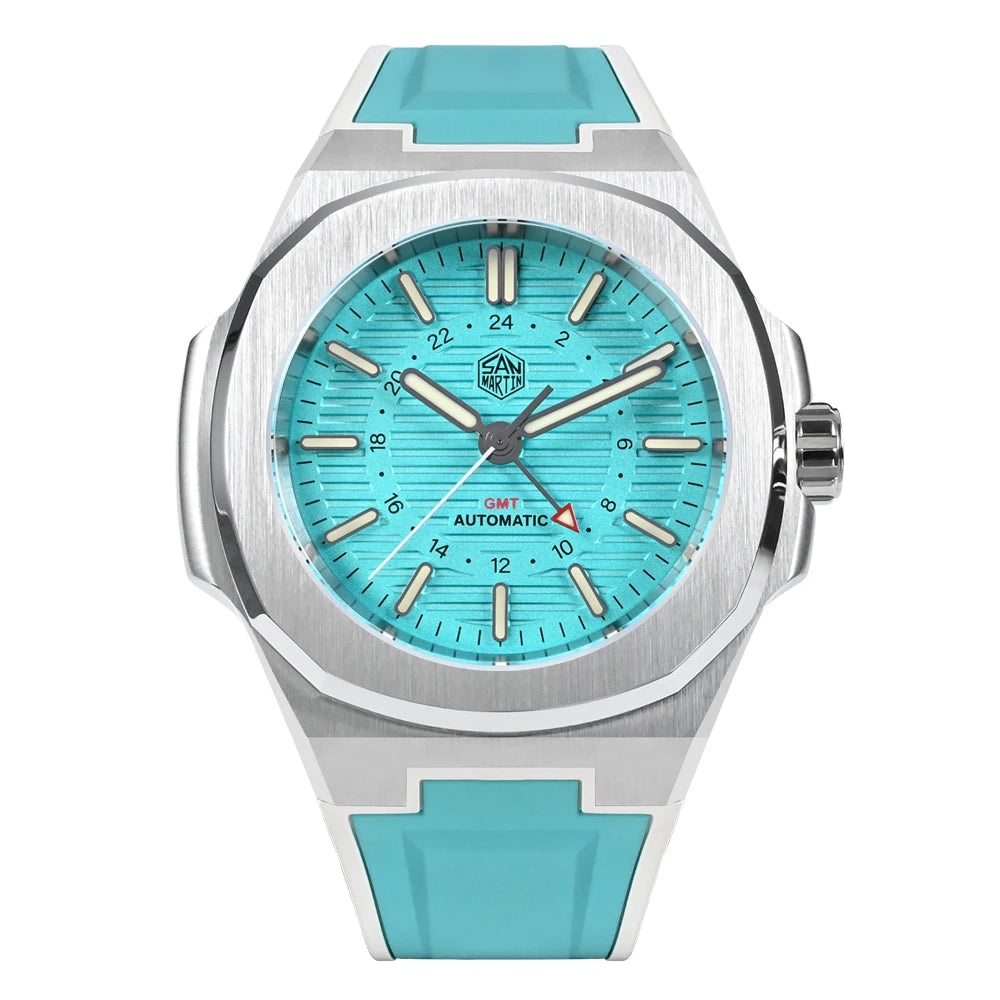 San Martin SN0075-G-C – Men’s Automatic Dive Watch – Turquoise Dial with Rubber Strap and Luminous Coating