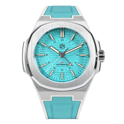 San Martin SN0075-G-C – Men’s Automatic Dive Watch – Turquoise Dial with Rubber Strap and Luminous Coating