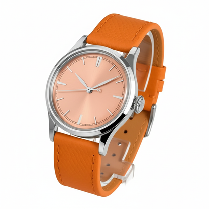 San Martin SN0101-GA - Cl - orange strap, copper dial, three qarter view