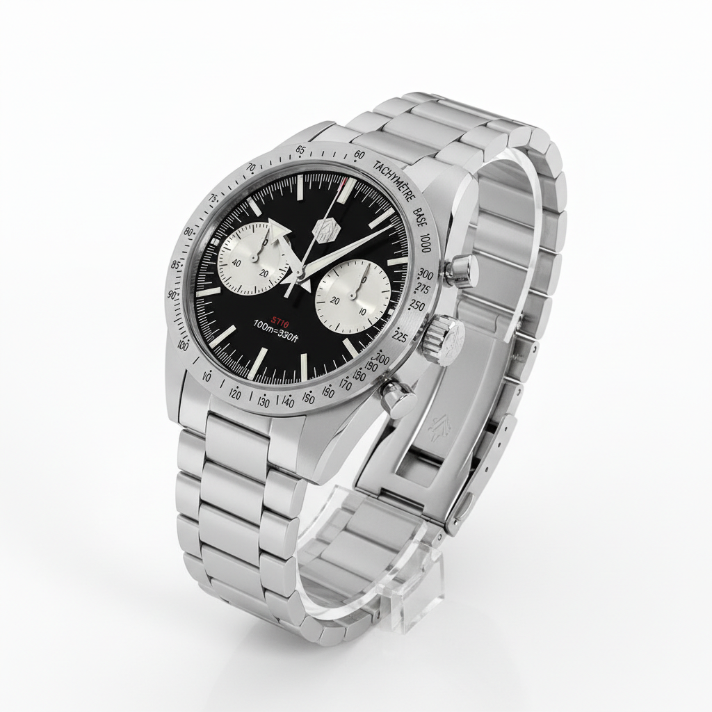 San Martin SN0103JS - Panda Chronograph Watch Racing Style Black Edition breitvacher