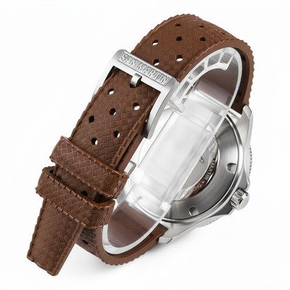 San Martin SN0118-G Crimson Tide automatic watch brown strap with textured finish and San Martin signed buckle