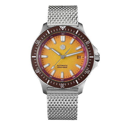 San Martin SN0118G - Watch with a yellow face and silver mesh band
