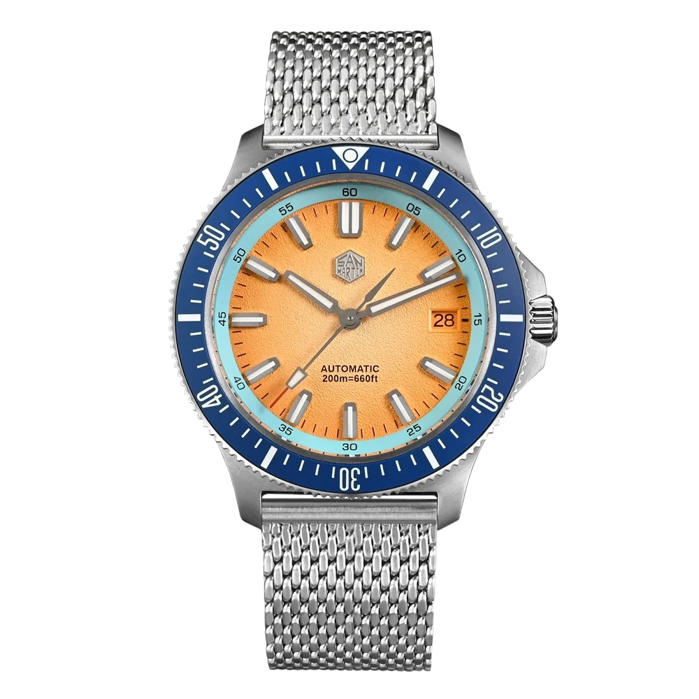 San Martin SN0118G - Watch with orange face and blue bezel