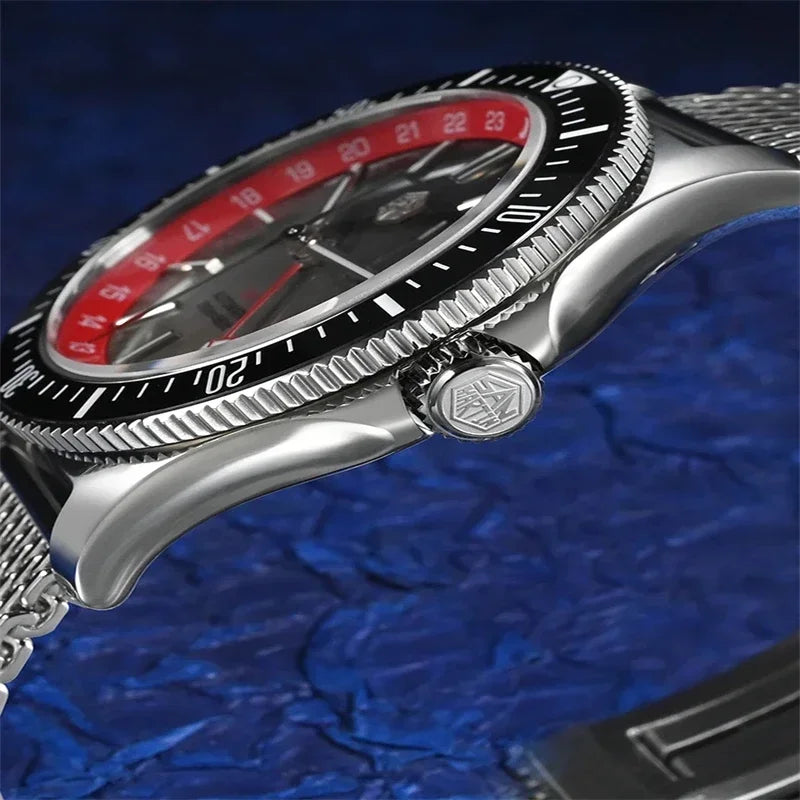 San Martin SN0119 Case Side Profile Showing Crown Engraved Hexagon Logo