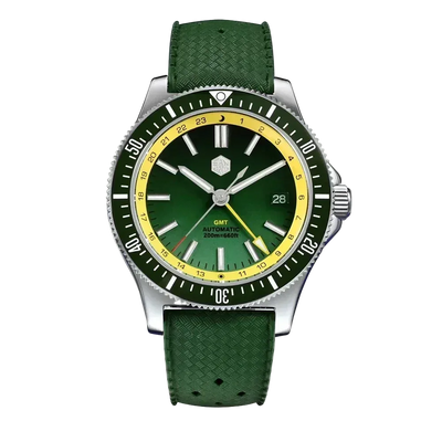 San_Martin_SN0119_GMT_Dive_Watch_Green_and_Yellow_Dial_Front_View