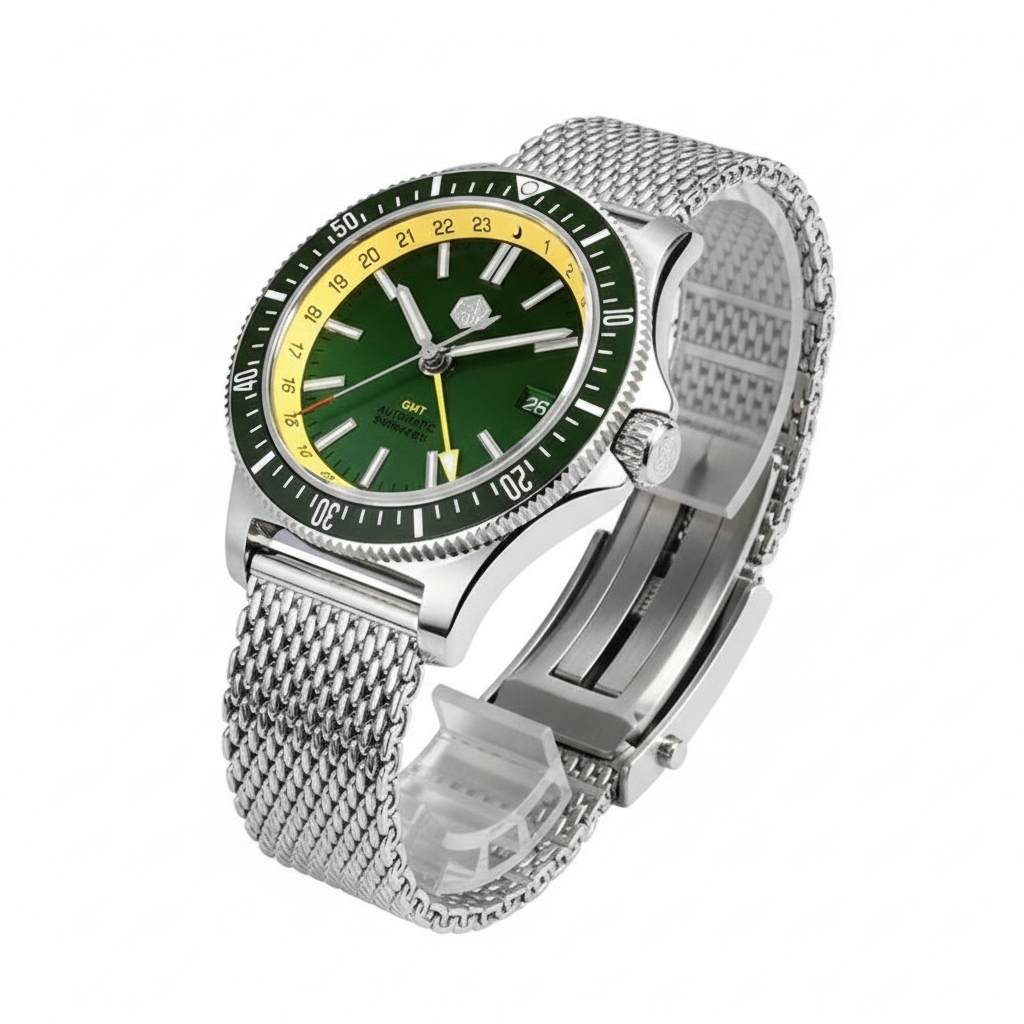 San Martin SN0119 - Automatic GMT Dive Watch Luminous 200m Stainless Steel Strap Edition breitvacher