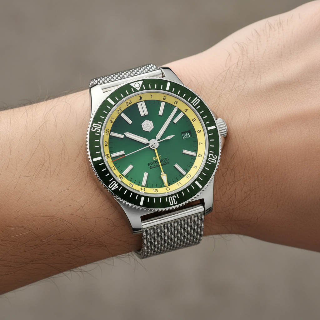 San Martin SN0119 - Automatic GMT Dive Watch Luminous 200m Stainless Steel Strap Edition breitvacher