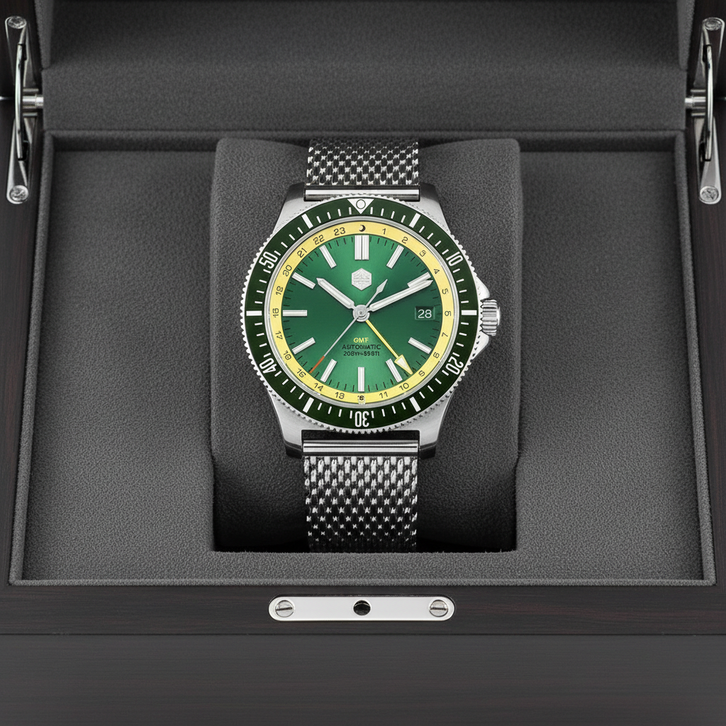 San Martin SN0119 - Automatic GMT Dive Watch Luminous 200m Stainless Steel Strap Edition breitvacher