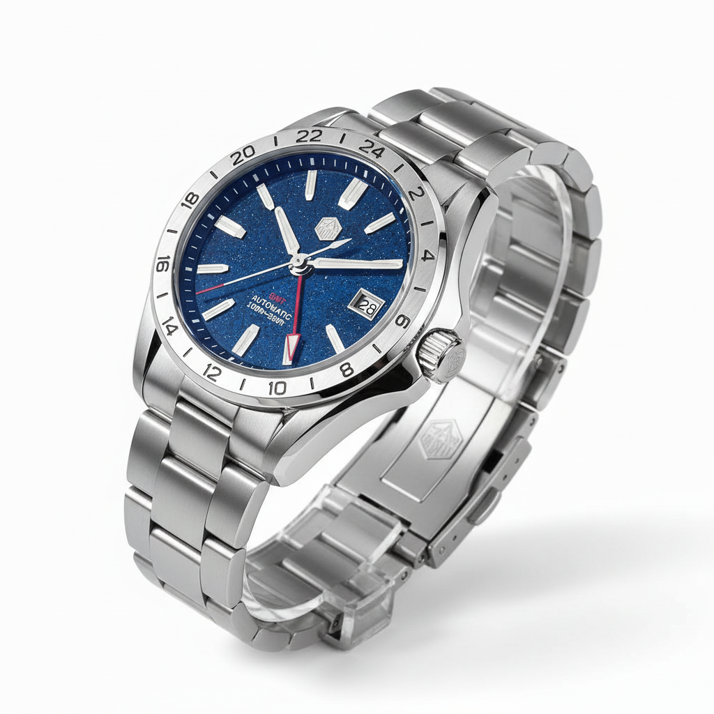 San Martin SN0129-G-B - G - blue Lapis Lazuli dial, three quarter View