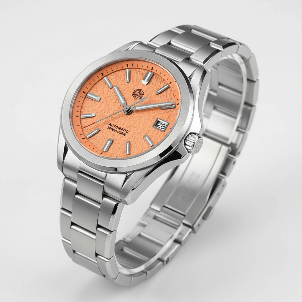 San Martin SN0129C - Spor - orange dial watch three quarter View