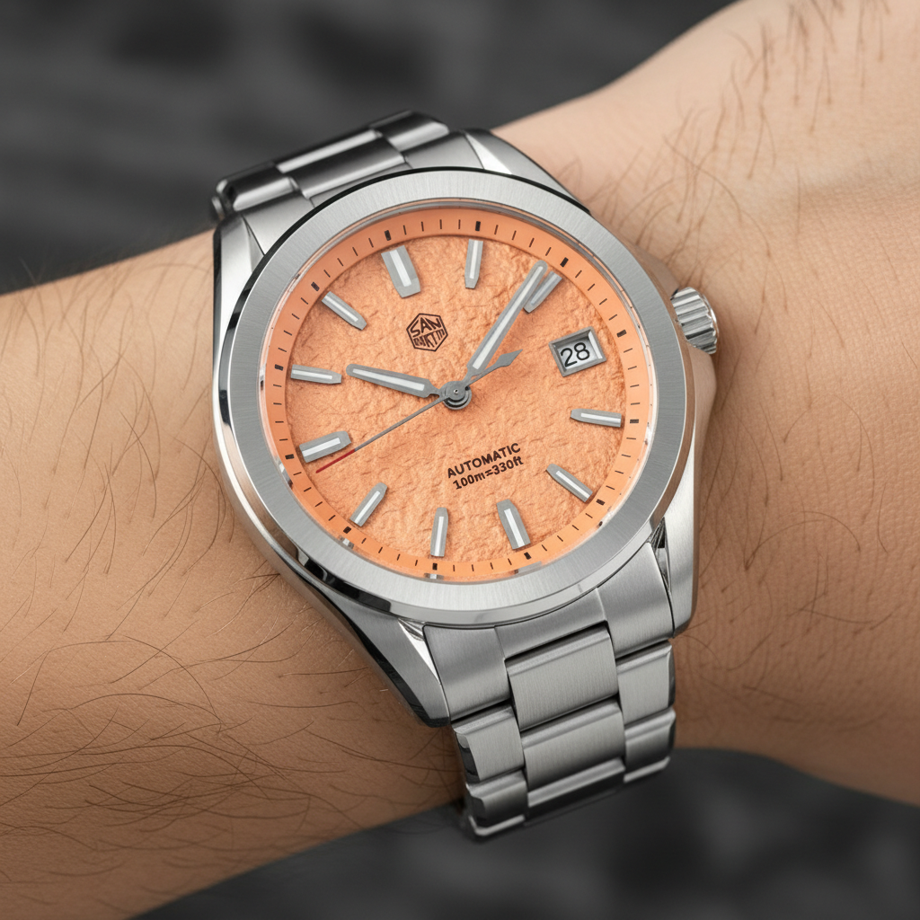 San Martin SN0129C - Spor - orange dial on wrist