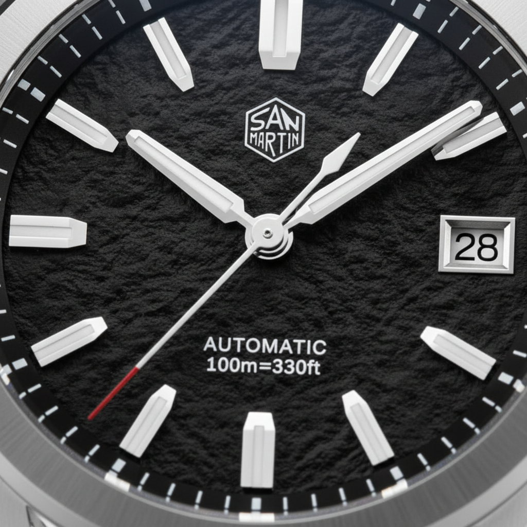 San Martin SN0129C - Spor - black dial texture, date