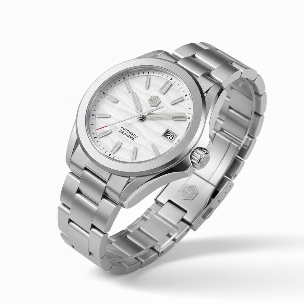 San Martin SN0129 GC - Au - white textured dial, three quarter view