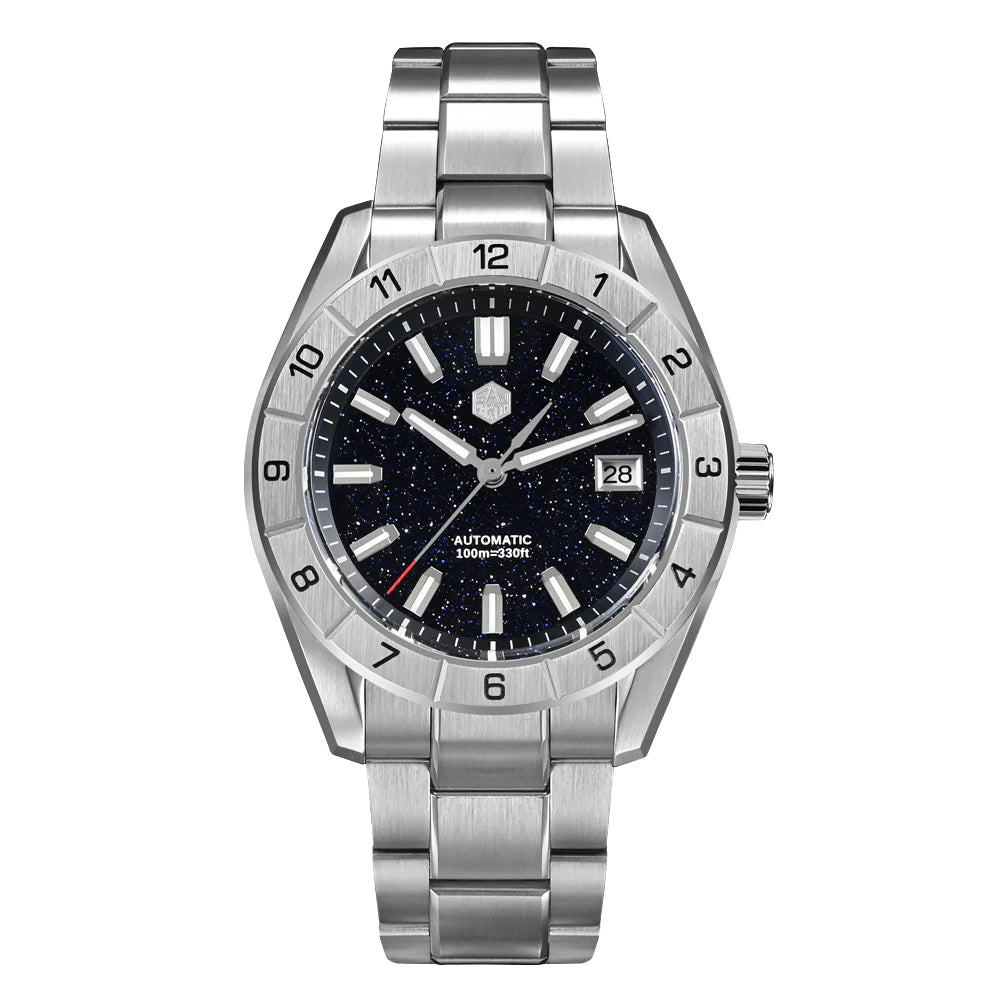 San Martin SN0130 sapphire crystal automatic watch with black dial