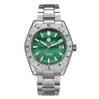 San Martin SN0130 Automatic Sapphire Watch with Green Gemstone Dial