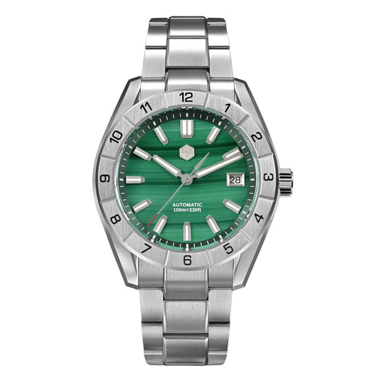 San Martin SN0130 Automatic Sapphire Watch with Green Gemstone Dial