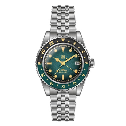 San Martin SN0134 – Men’s GMT Automatic Watch – Green Dial with Stainless-Steel Bracelet