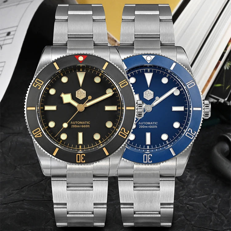 San Martin SN0138 Black and Blue Variants – Automatic 37mm Diver Watches with 200m water resistance and sapphire crystal