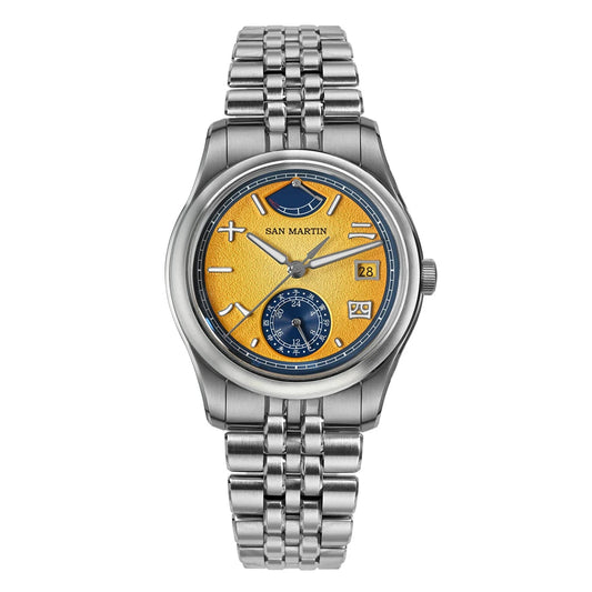 San Martin SN0144-DG automatic mechanical watch featuring gold gradient dial and 24H subdial