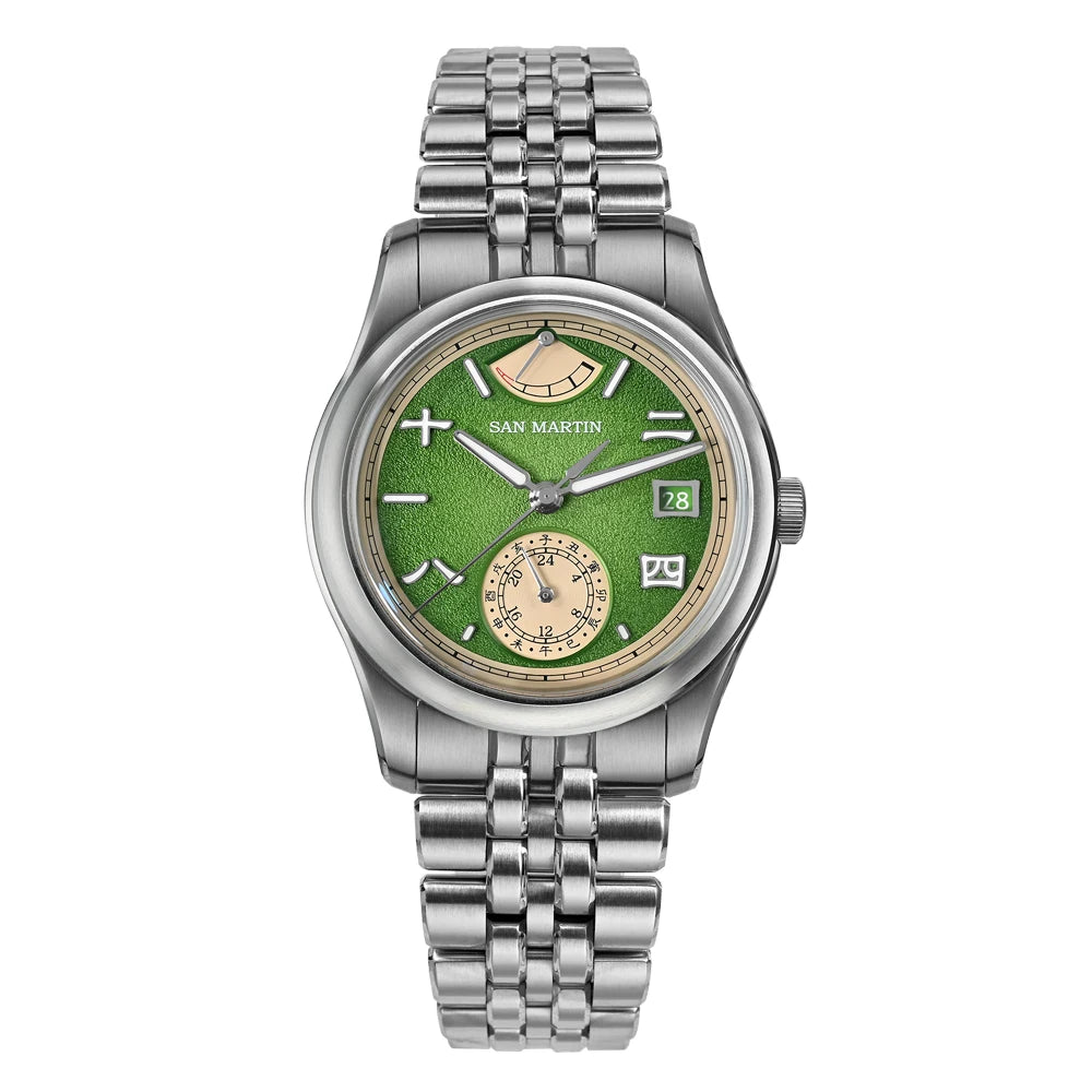 San Martin SN0144-DG automatic mechanical watch with green gradient dial and stainless steel bracelet