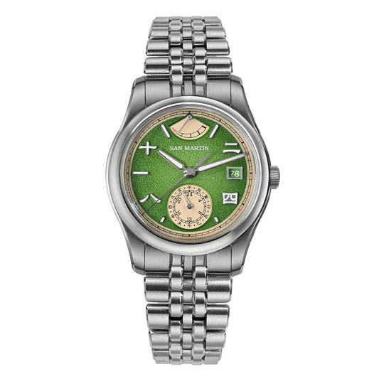 San Martin SN0144-DG automatic mechanical watch with green gradient dial and stainless steel bracelet