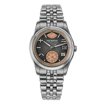 San Martin SN0144-DG automatic mechanical watch with grey gradient dial and power reserve indicator