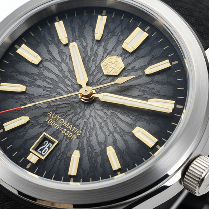 San Martin SN0144-GS dragon scale textured dial with gold hands and applied hour markers