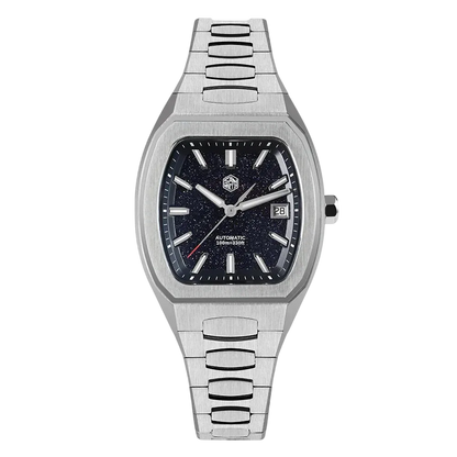 Front view of San Martin SN0145 Automatic Sapphire Watch with blue aventurine dial