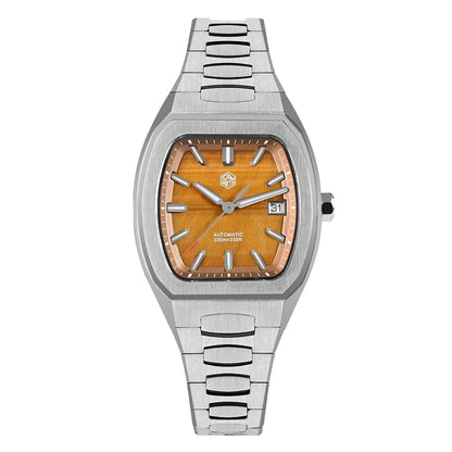 San Martin SN0145 Automatic Sapphire Watch front view with tiger-eye dial