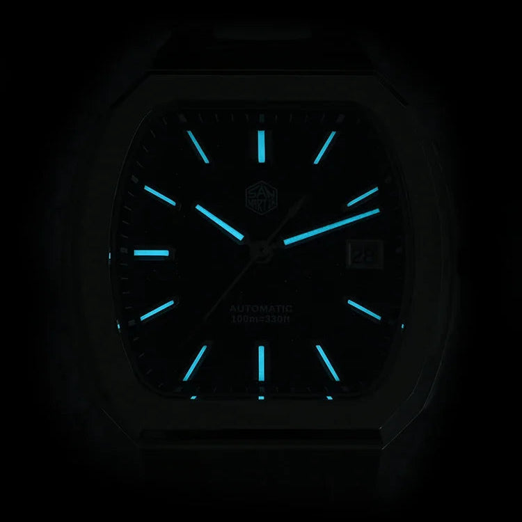 Luminous BGW-X1 blue glow on San Martin Automatic Sapphire Watch
San Martin SN0145 – Malachite Front