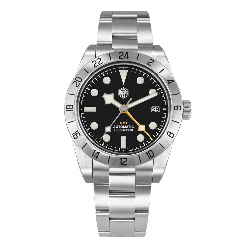 Men’s San Martin GMT watch black dial NH34 automatic movement luminous sapphire crystal waterproof 100M
