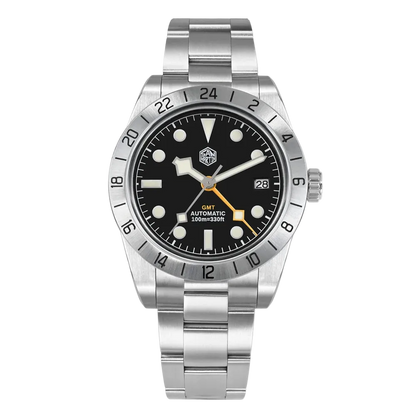 Men’s San Martin GMT watch black dial NH34 automatic movement luminous sapphire crystal waterproof 100M