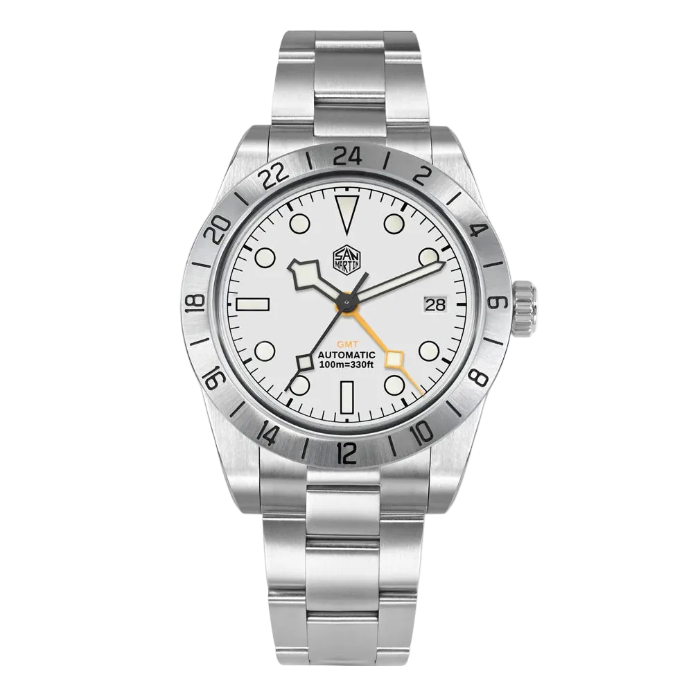 San Martin GMT watch white dial 39mm NH34 automatic mechanical men’s watch 100M waterproof
