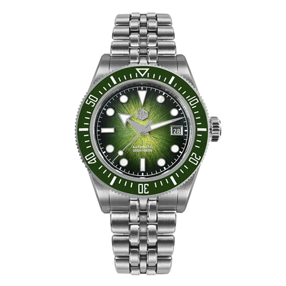 San Martin dive watch Ocean Radiance green enamel dial with ceramic bezel 200M waterproof
