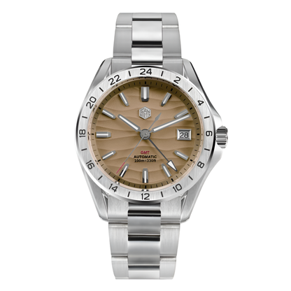San Martin Desert GMT Brown Desert watch with unique sand texture dial, automatic NH34 movement, sapphire crystal