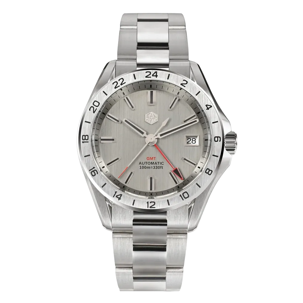 San Martin Desert GMT Silver Black edition, dual-tone dial, NH34 automatic GMT watch, 100M waterproof with luminous markers