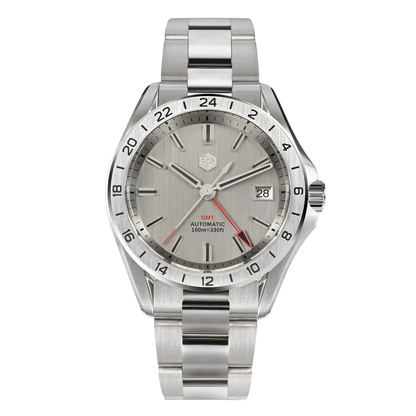 San Martin Desert GMT Silver Black edition, dual-tone dial, NH34 automatic GMT watch, 100M waterproof with luminous markers