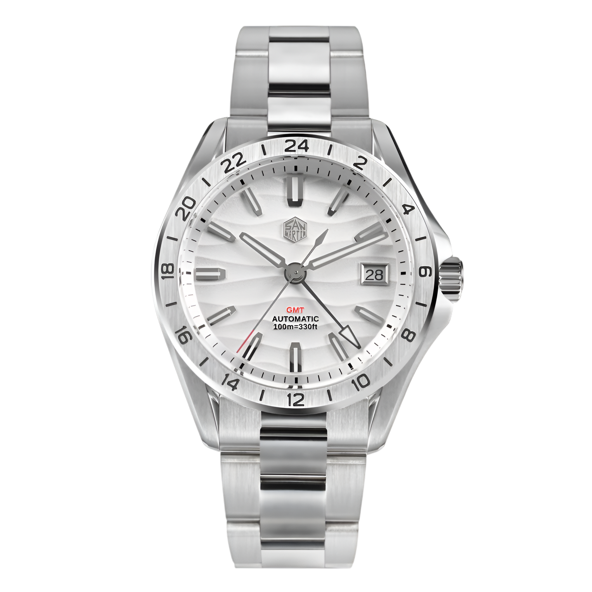 San Martin Desert GMT White Desert edition with textured white dial, NH34 automatic GMT watch, waterproof 100M