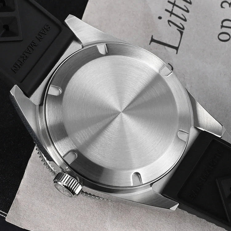 San Martin watches 62MAS Diver stainless steel screw-down caseback brushed finish automatic mechanical watch