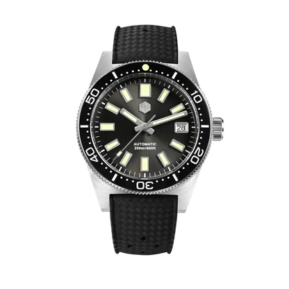  San Martin watches 62MAS Heritage Diver black dial NH35 automatic men’s watch 200m waterproof rubber strap