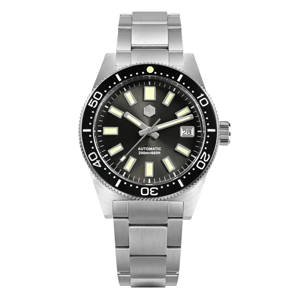 San Martin watches 62MAS Heritage Diver black dial NH35 automatic men’s diver watch stainless steel bracelet 200m waterproof