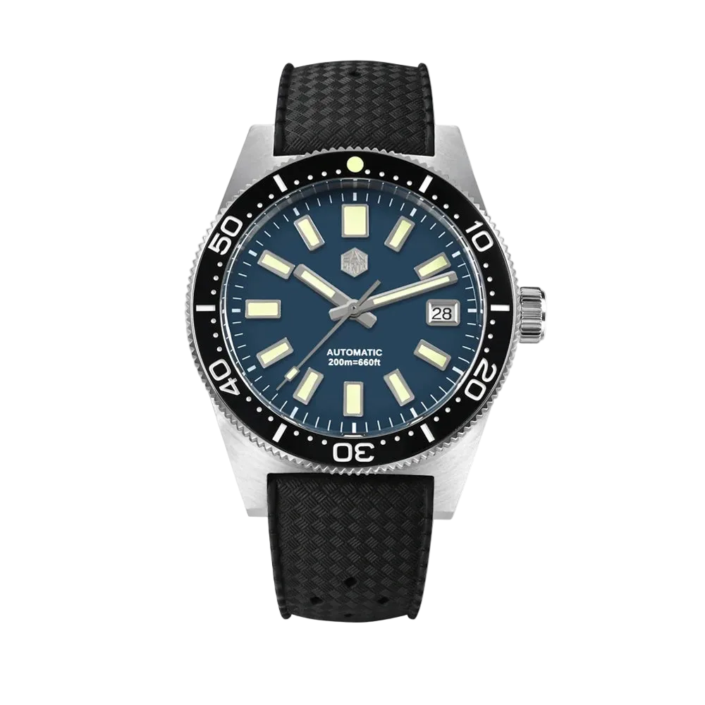 San Martin watches 62MAS Heritage Diver blue sunburst dial automatic mechanical men’s diver watch waterproof 200m rubber strap