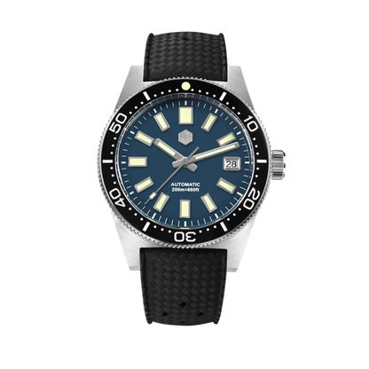 San Martin watches 62MAS Heritage Diver blue sunburst dial automatic mechanical men’s diver watch waterproof 200m rubber strap