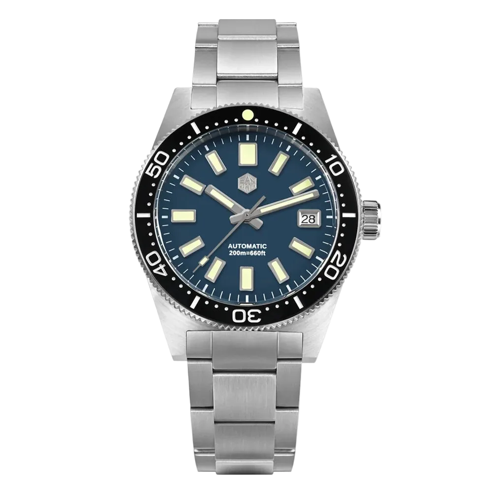 San Martin watches 62MAS Heritage Diver blue dial NH35 automatic diver men’s watch waterproof 200m stainless steel bracelet