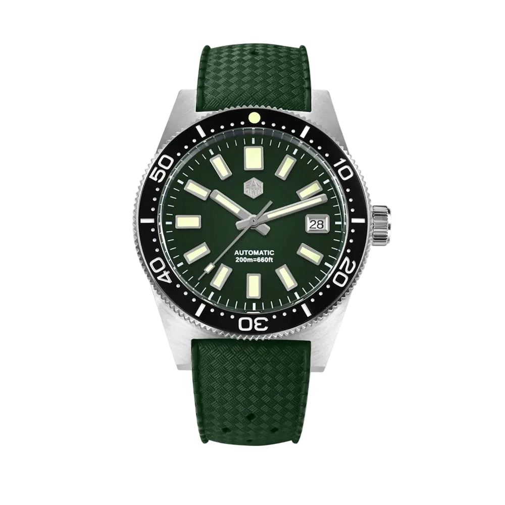  San Martin watches 62MAS Heritage Diver green dial NH35 automatic men’s diver watch 200m sapphire crystal rubber strap